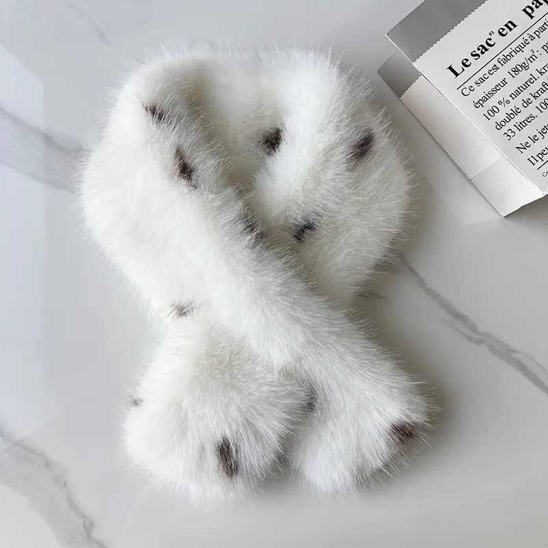 Natural Spotted Leopard Print Plush Cross Neck