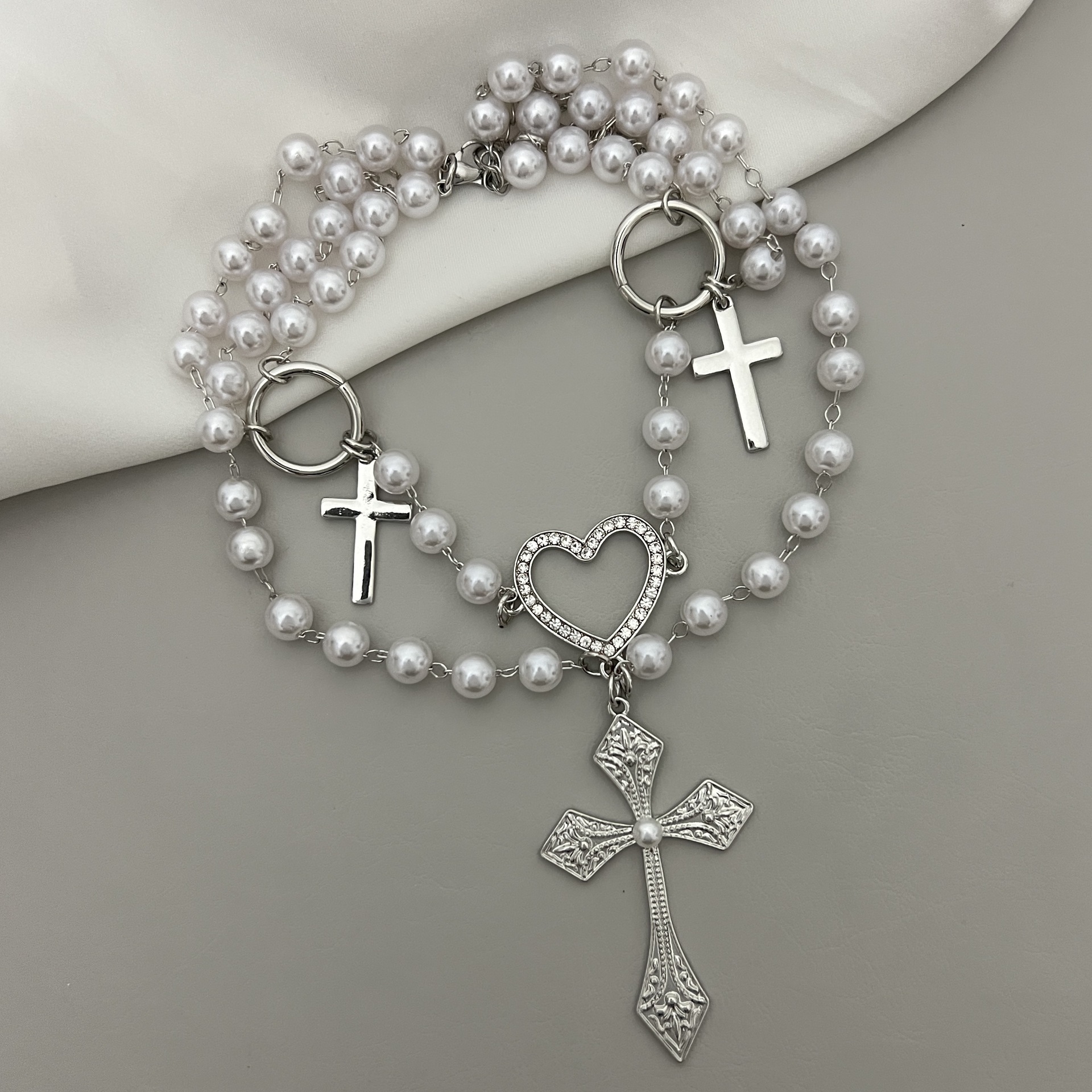 Title 9, Beaded Cross Same Multi-layer Twin Necklace