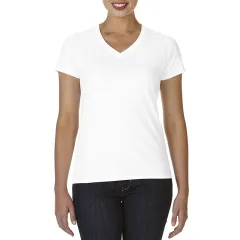 Ladies V-Neck T-Shirt Casual Breathable Bottoming Export Short Sleeve - White - View 1
