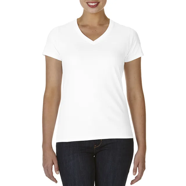 Ladies V Neck T Shirt Casual Breathable Bottoming Export Short Sleeve White - Shop at LoveMi
