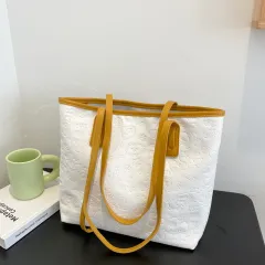 Ladies Large-capacity Soft Leather Portable Student Casual Tote Bag - Yellow - View 1