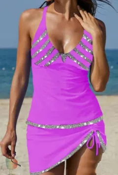 Swimsuit Women's Seaside Vacation Drawstring V-neck Sexy Split - 7 Style-L - View 1