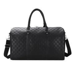 Women's Fashion Plaid Embossed Travel Bag - Black - View 1