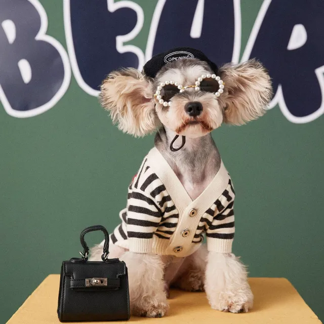 Pet Small Dog Striped Sweater Cardigan Black - Shop at LoveMi