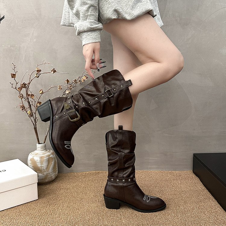 Faux Leather Mid Calf Boots, picture 4 of 4