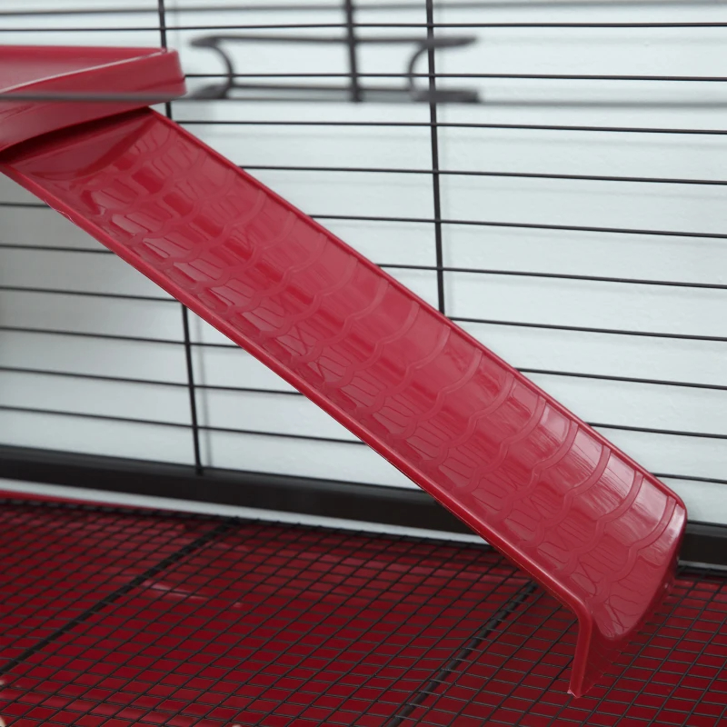 PawHut 41L Small Animal Cage, Pet Play House For Rabbit Hutch Ferret With Feeder, Rolling Wheels, Platform, Ramp