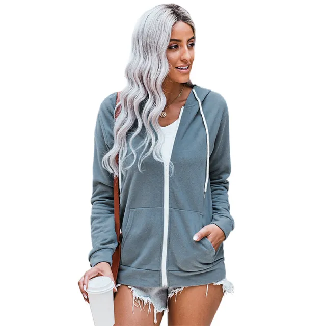 Autumn And Winter New Solid Color Hooded Sweater Women Light Blue - Shop at LoveMi