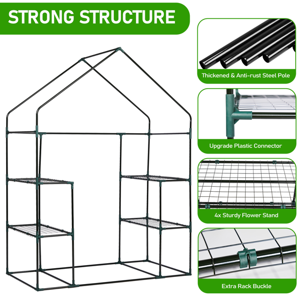 Mini Walk-in Greenhouse With PVC Cover, 4-Shelf Indoor Outdoor Plant Gardening Green House For Garden Backyard, 56inch X 29inch X 77inch, Transparent — foto 6