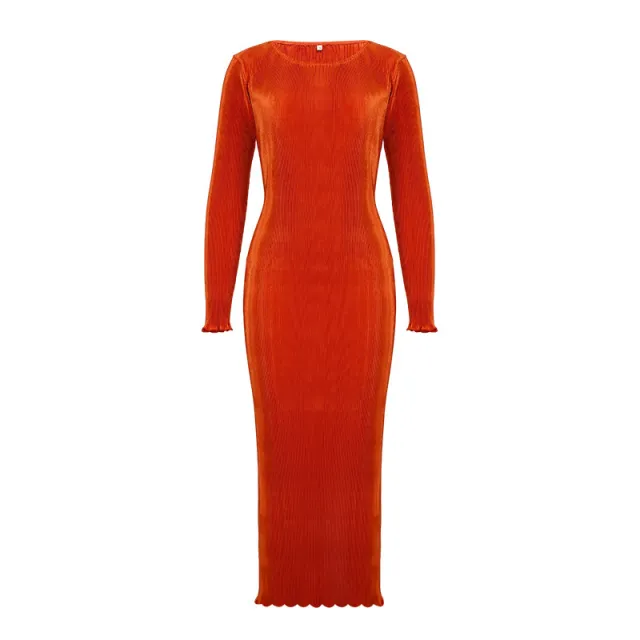 Temperament Commuter Pleated High Elastic Long Dress Orange - Shop at LoveMi