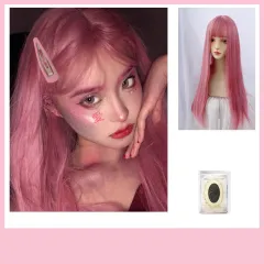 Wig Female Long Hair Lolita Straight Hair Natural Fluffy Water Ripples - Pink - View 1
