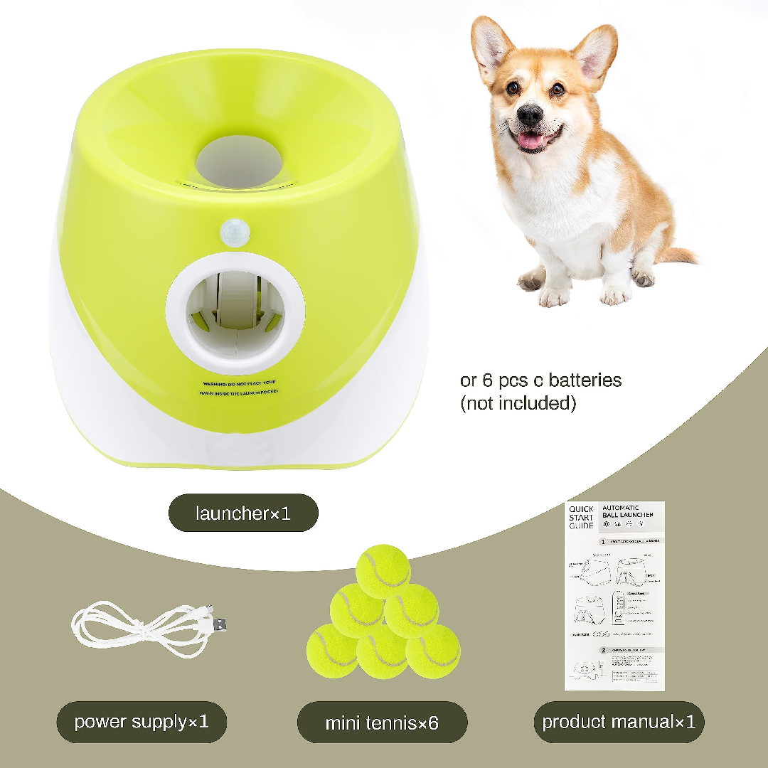 Only Supports Self Pickup  Dog Ball Thrower, Automatic Ball Launcher, Indoor-Outdoor Interactive Dog Toy With Three Scopes, Includes Balls And A Data Cable, Grey-Green