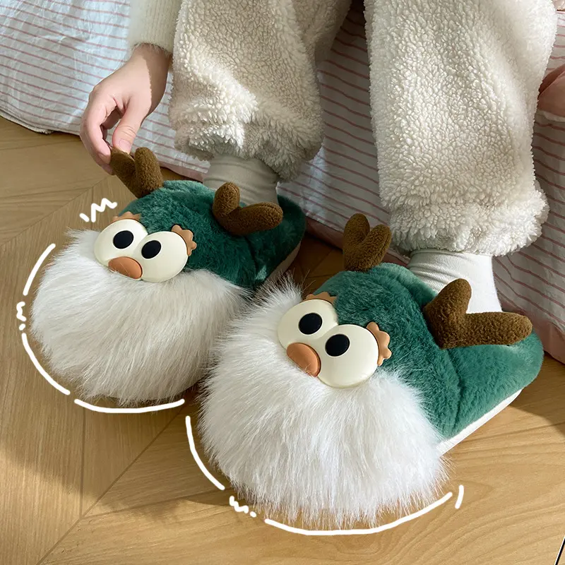 Cute Cartoon Christmas Deer Cotton Shoes Winter Indoor Floor