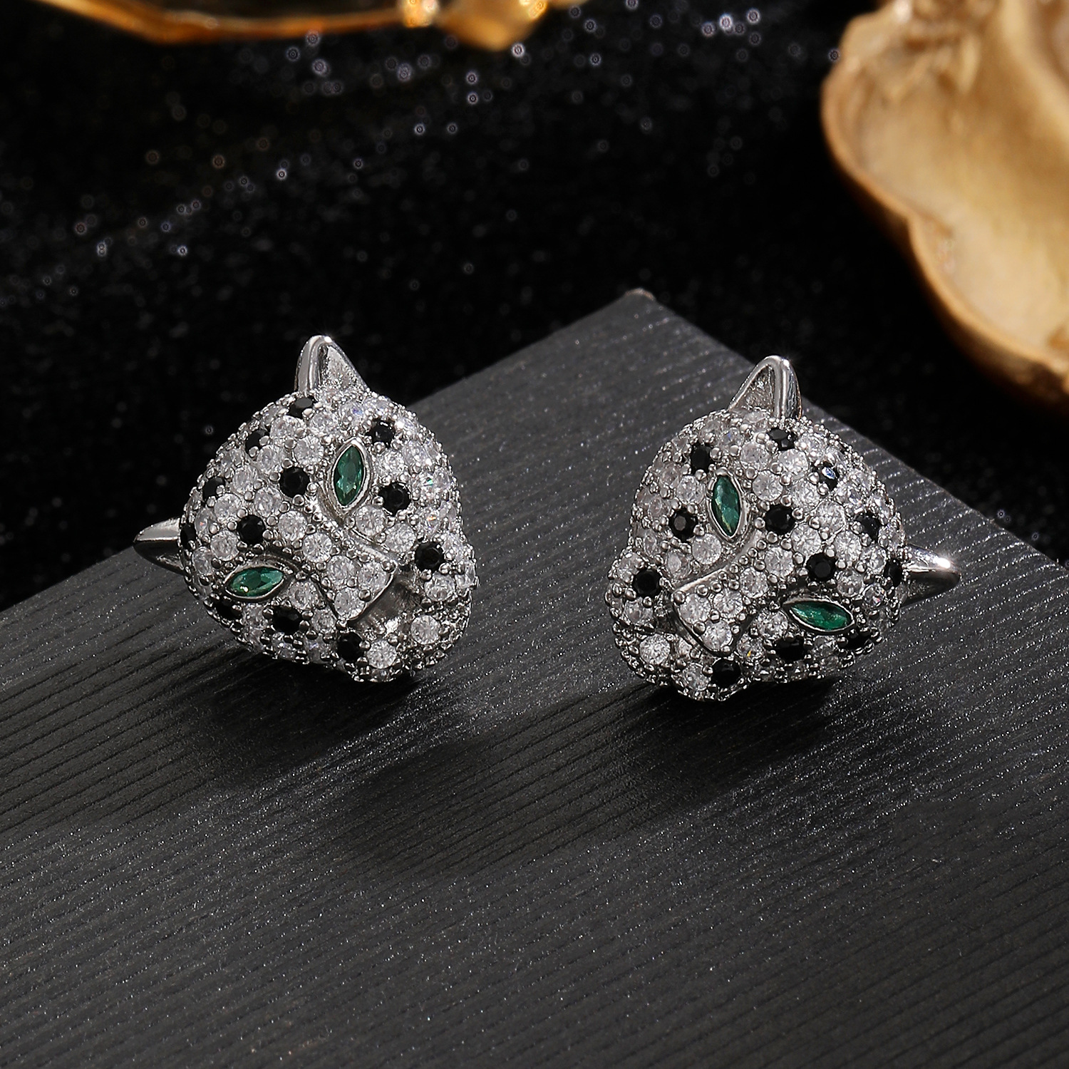 Hip Hop Leopard Head Pendant Earring Necklace Set