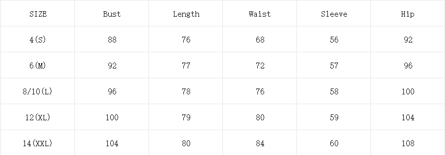 Denim mini dress size chart – bust waist hips measurements