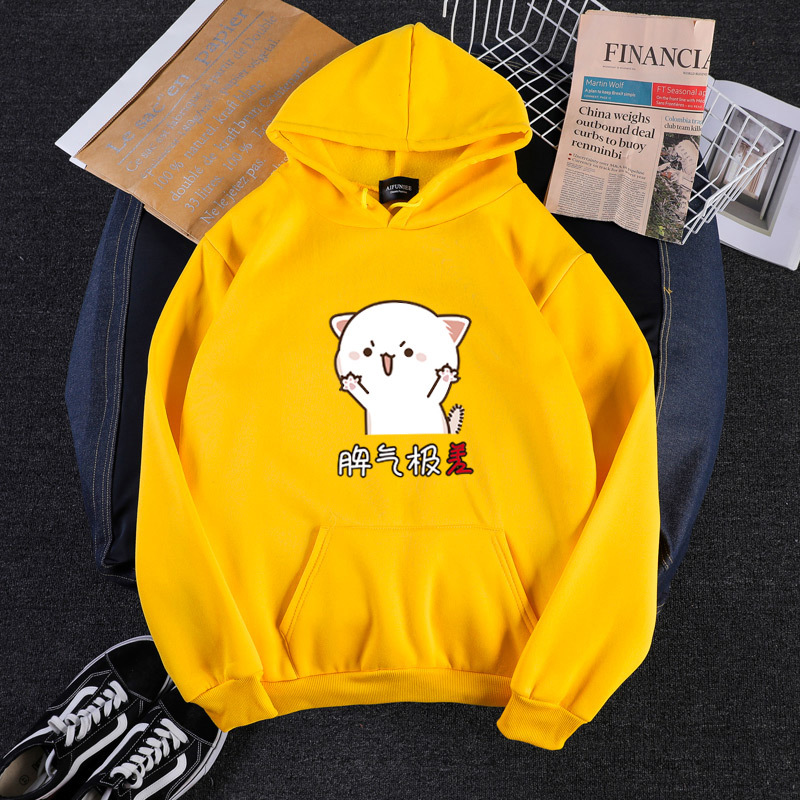 Title 6, Couple Korean Loose Printed Letters Hooded Pull...