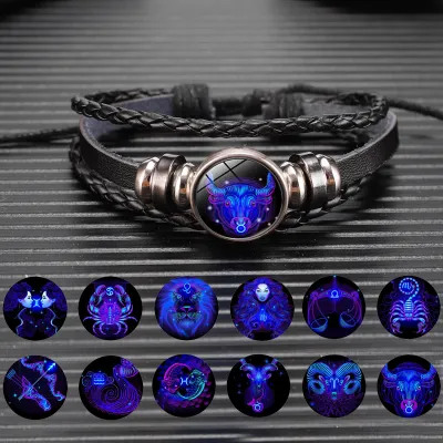 12 Zodiac Constellation Bracelet Luminous Braided Design Bracelet For Men Women Kids