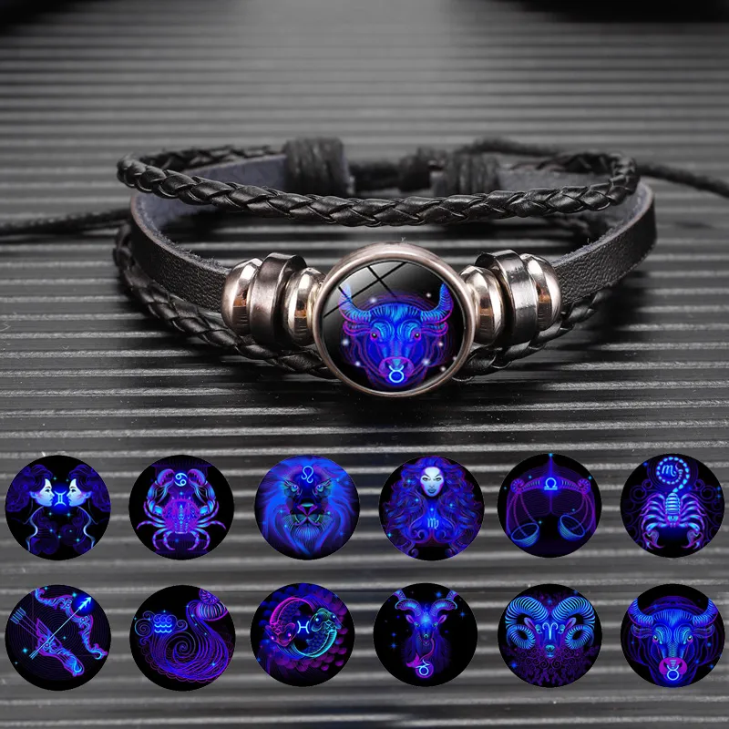 12 Zodiac Constellation Bracelet Luminous Braided Design for Men