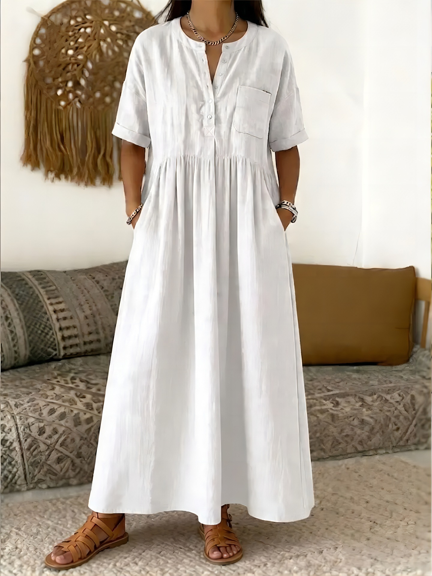 2026 European And American Cross-Border Amazon Export Women's Summer Short-Sleeve Half-Open Pocket Dress