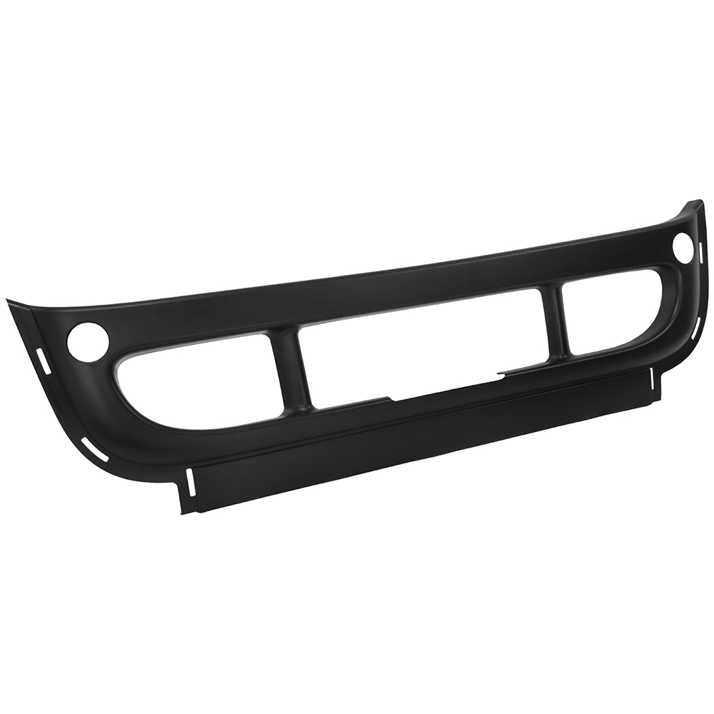 Chrome center bumper cover for Freightliner Cascadia semi truck, close-up finish detail