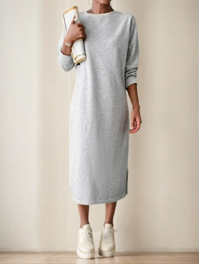 Cotton Solid Split Hem Sweatshirt Dress Light Grey - Shop at LoveMi