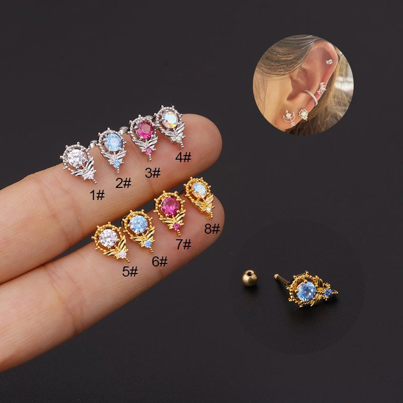 Color Zircon Thin Rod Stainless Steel Screw Ball Ear Bone Nails