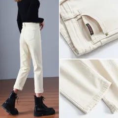 Plush Jeans For Women In Winter - Apricot One Buckle - View 1