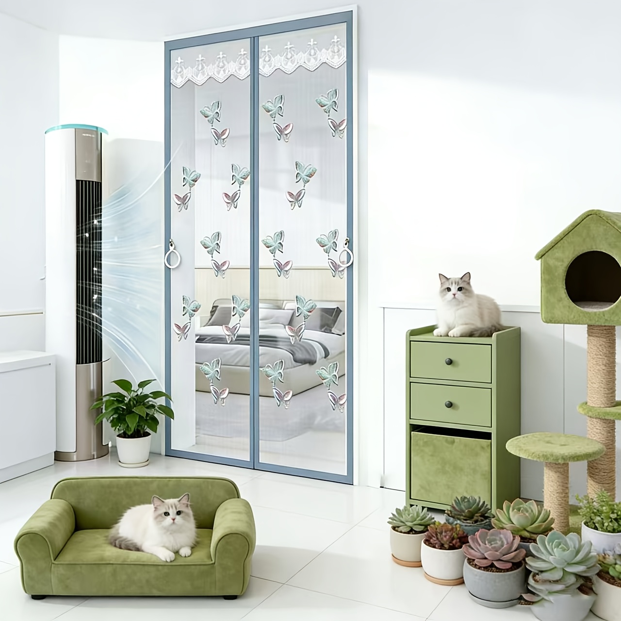 Durable Mosquito Mesh Door, Butterfly Embroidery, Magnetic Auto-Close, Thick Net, Self-Adhesive, Easy Install, Bedroom, Kitchen, Living Room, Balcony