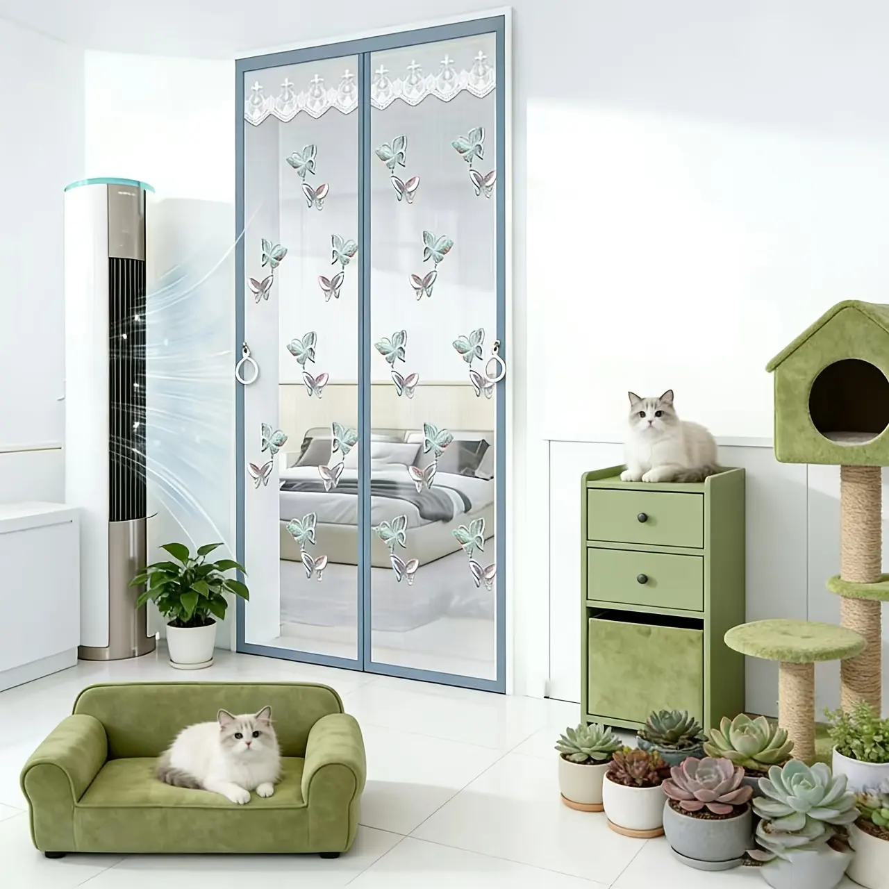 Durable Mosquito Mesh Door, Butterfly Embroidery, Magnetic