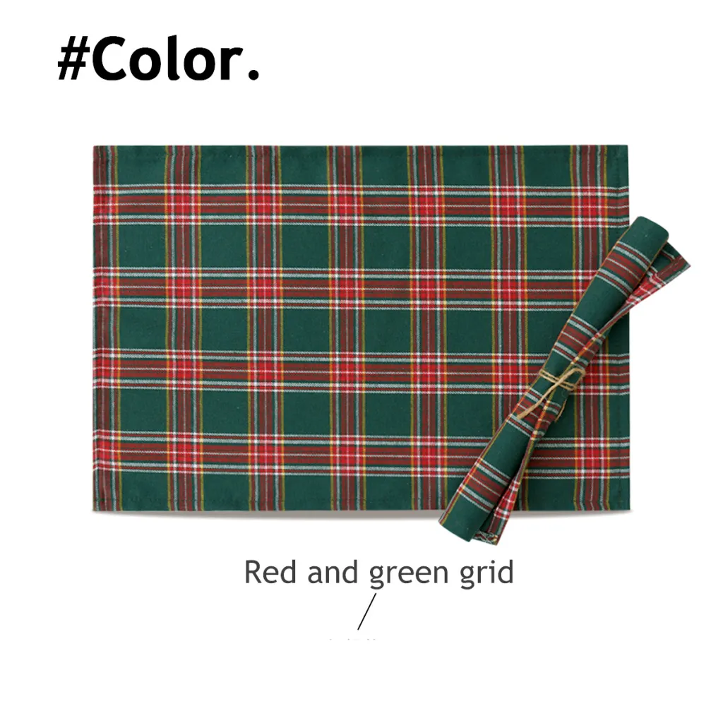 Christmas Series New Year Cloth Plaid Table Flag Insulation Pad - Red Green Grid