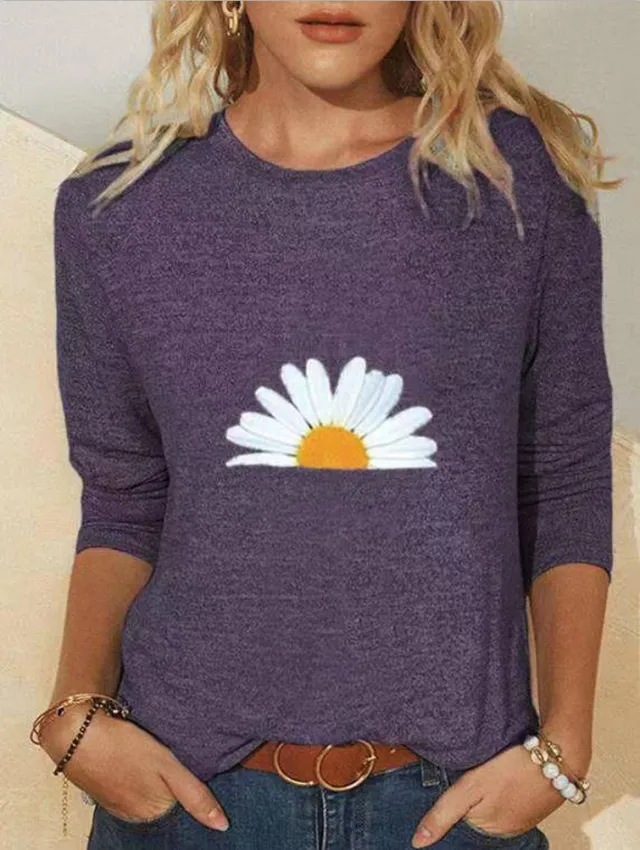 Casual Pullover Round Neck Loose Blouse Purple - Shop at LoveMi
