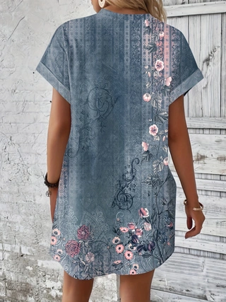 Short Sleeve Printed Pocket Dress