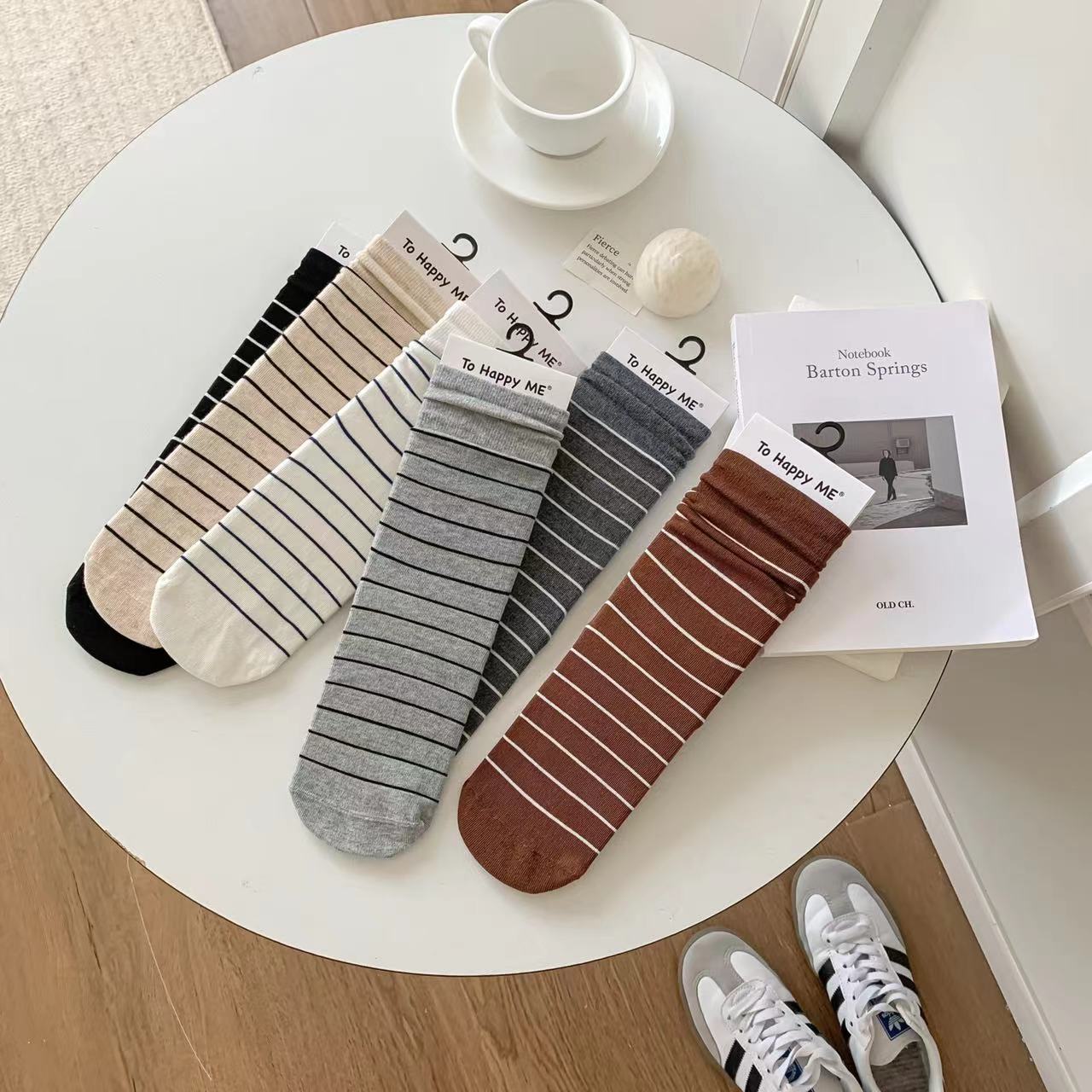 Multi-Color Stripe Crew Socks, Casual Retro Slouch Knit Socks, Soft Cotton Striped Socks For Daily Wear