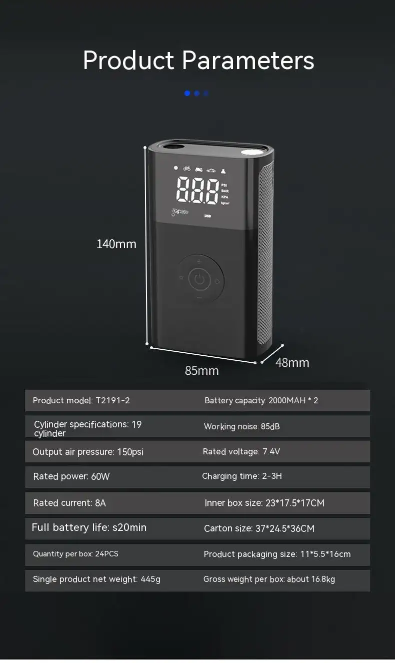 Car Wireless Digital Display Air Pump Multi-function Intelligent Handheld Tire Pump