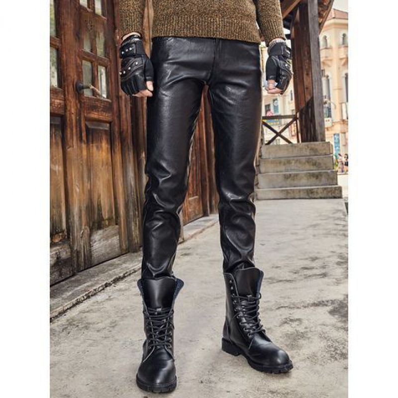 New Arrival Genuine Leather Retro  Slim Fit Biker Pants