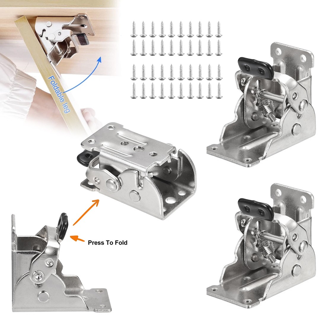 4x Folding Table Chair Leg Hinges 90 Degree Self-Locking Bracket Hinge Hardware 5