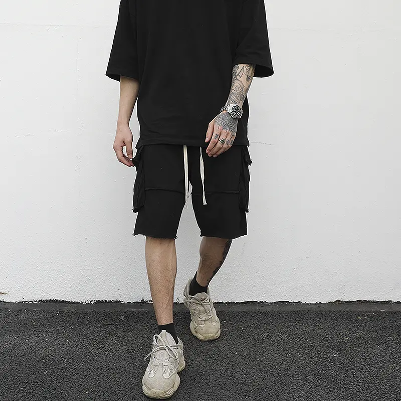 Pocket Drawstring Loose Cropped Trousers