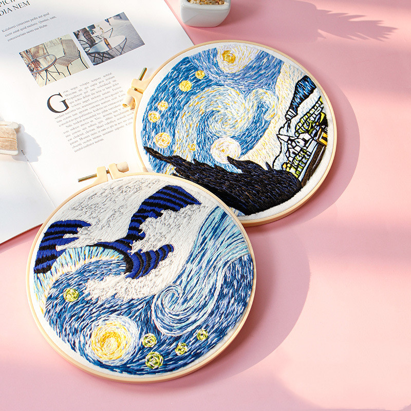 European Style Landscape Starry Sky Sea Wave Embroidery Cloth Printing — image 1