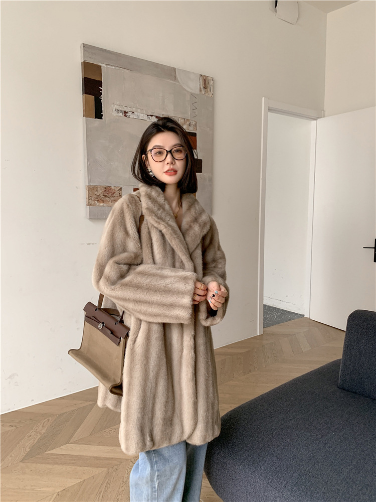 Title 9, Brown Striped Green Fur Coat Female Winter Mid-...