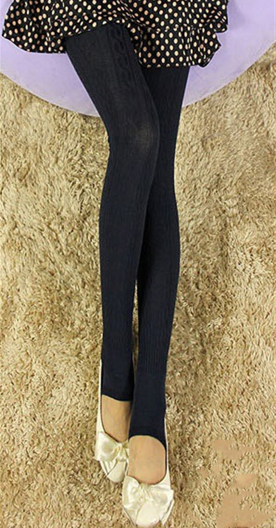 Pure Color Knitted Linen Pattern Slimming Leggings Navy - Shop at LoveMi