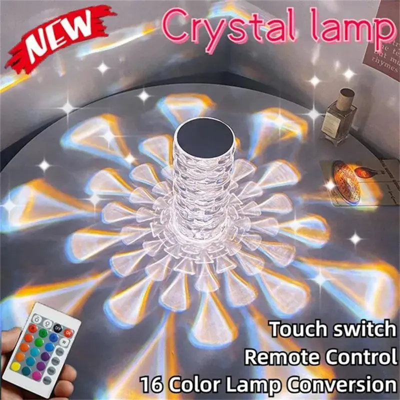 Crystal Table Lamp Rechargeable Diamond Night Light with Teardrop