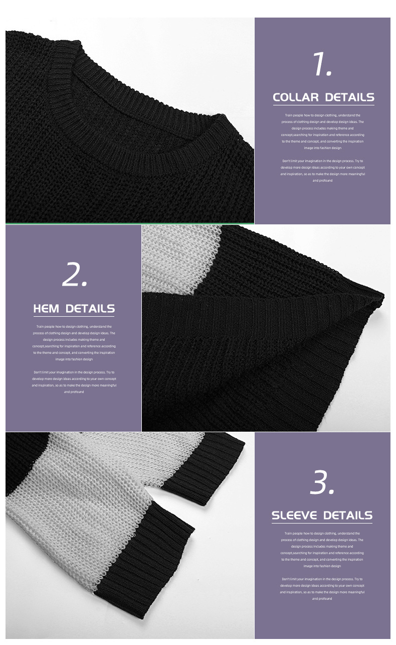 European And American Knitted Round Neck Stitching Striped Sweater Dress