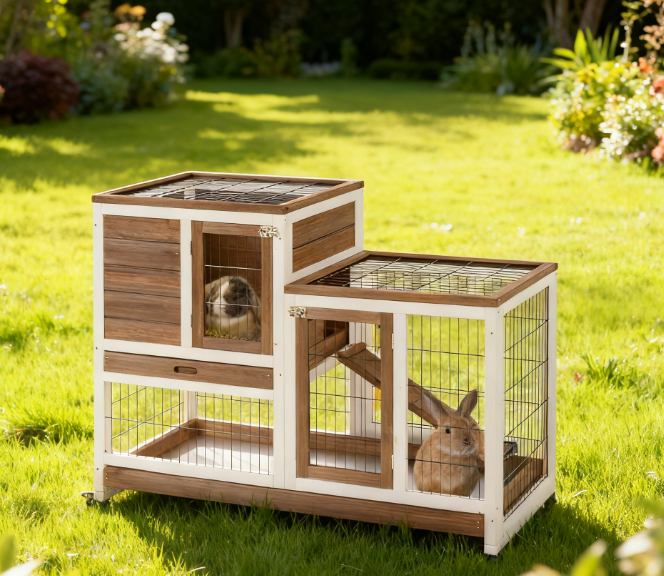Wooden Rabbit Hutch Elevated Bunny Cage 3