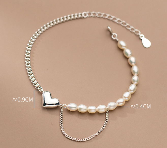 Title 6, Zilveren Love Pearl Ketting Armband Hartvorm Si...