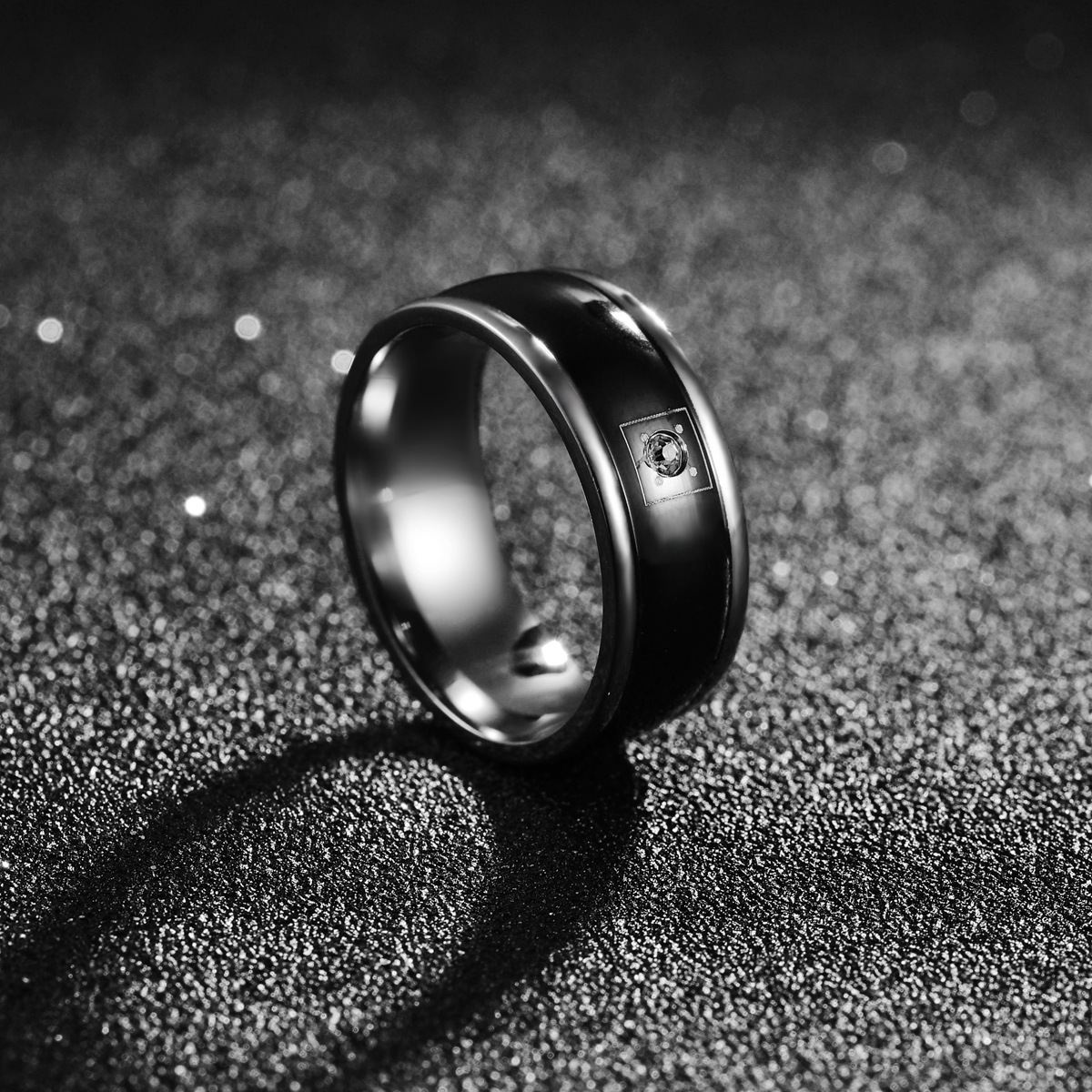 Title 7, Bague homme en acier inoxydable avec diamants e...