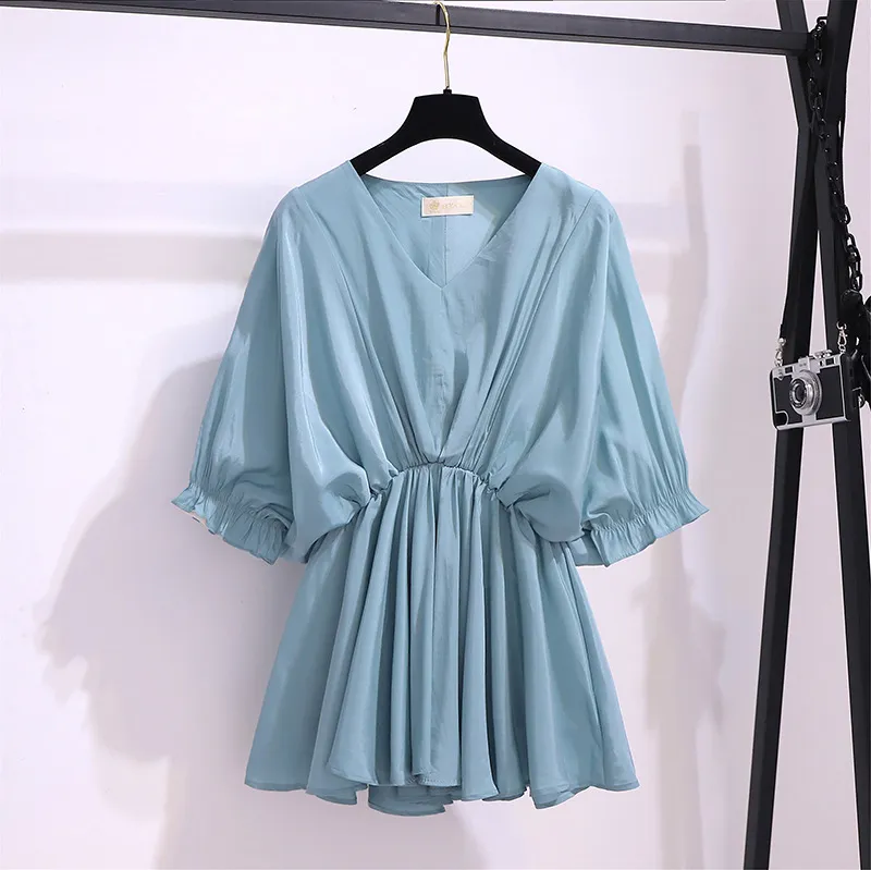 Summer Thin Chiffon Ladies Short Sleeve - Blue