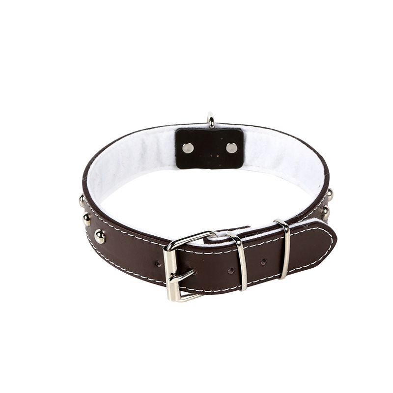 Leather Pet Collar Stainless Steel Rivet Chrome Plated