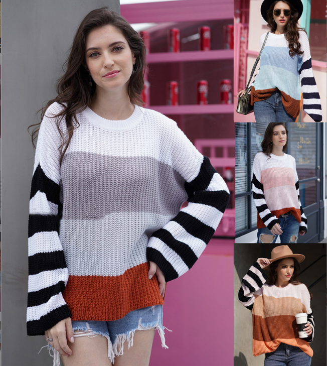 Title 7, Womens Color Stitching Knit Pullover Sweater, ...