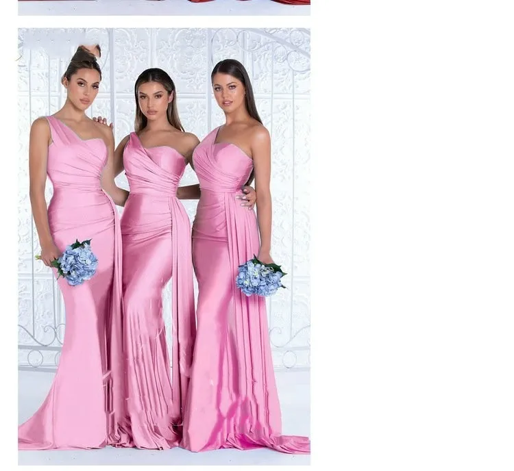 Plus Size Fat MM Mermaid One Shoulder Elegant Wedding Dress - Pink