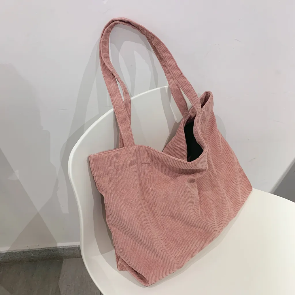 Corduroy Shopper Womens Bag Tote Bag Girls Handbag Female Shoulder Bags Casual Wallets Large Capacity Canvas Bag Schoolbag - Pink