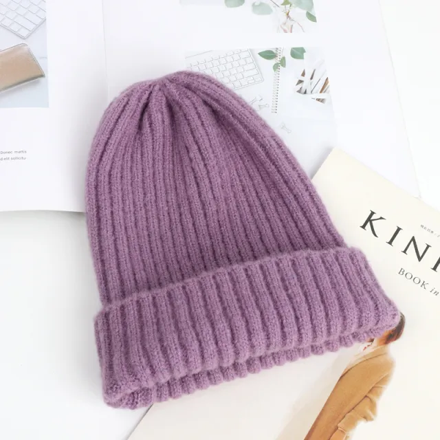 Women's Autumn And Winter Mohair Curled Solid Color All match Knitted Hat Purple - Shop at LoveMi